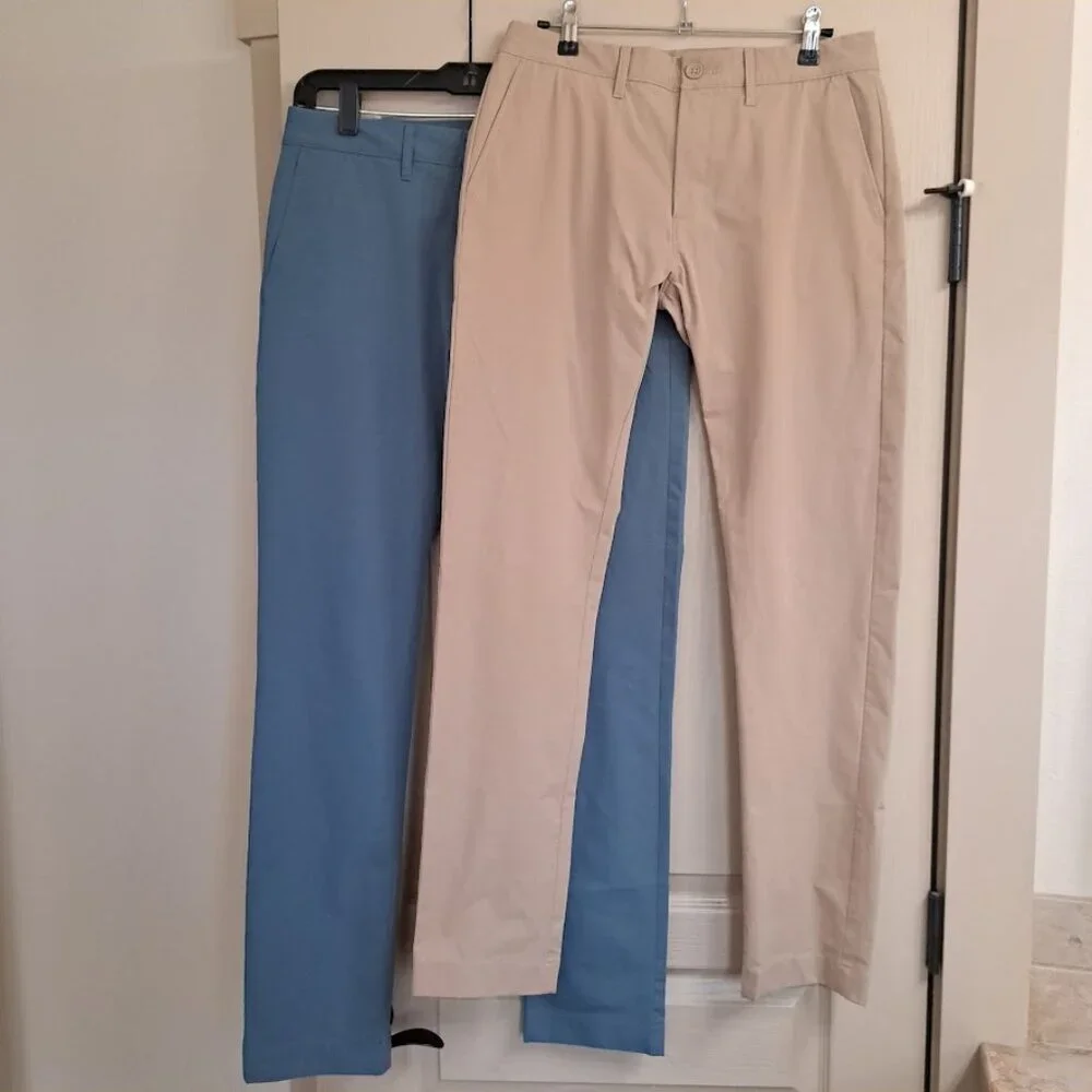 J CREW MENS FLEX CHINO PANTS SET OF 2 29X32 KAHKI AND BLUE CAUSUAL‎ DRESS PANTS